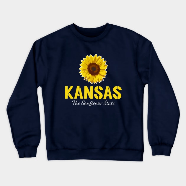 Kansas The Sunflower State Classic Yellow Stencil Crewneck Sweatshirt by TGKelly